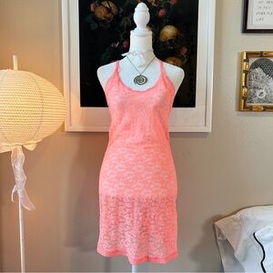 Victoria’s Secret coral pink sheer lace mini night slip dress M